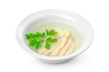 Beyaz bir arka plan üzerinde izole tavuk çorbası