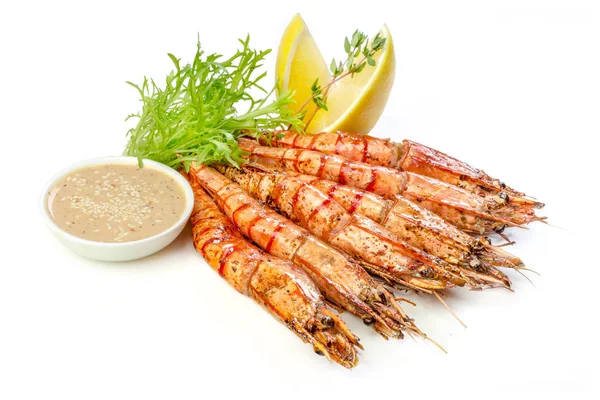 Fresh Fried Prawn Skewer Isolated White Background — Stock Photo, Image