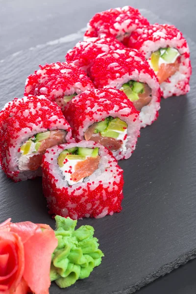 Restauracja Japońska Sushi Roll Czarny Łupek Płytki — Zdjęcie stockowe