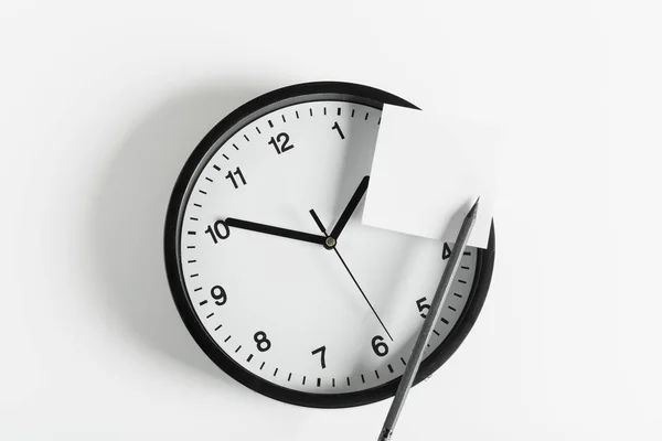Palo Papel Reloj Para Notar Algo Con Fondo Blanco — Foto de Stock