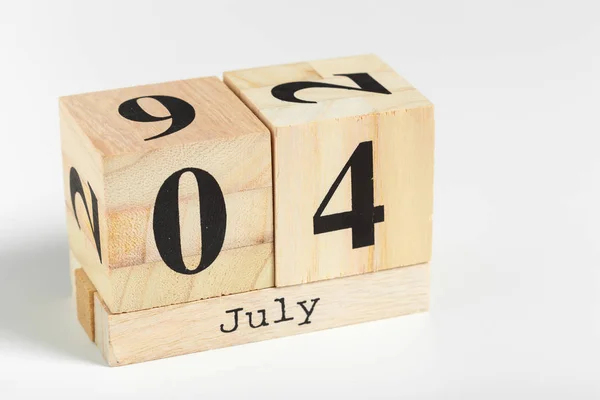 Houten Blokjes Met Datum Witte Achtergrond 4Th July — Stockfoto