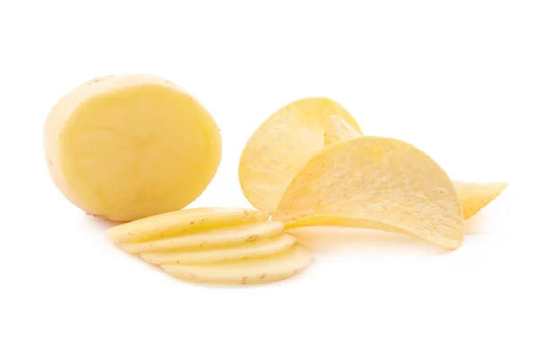 Crispy Chips Raw Potato White Background — Stock Photo, Image