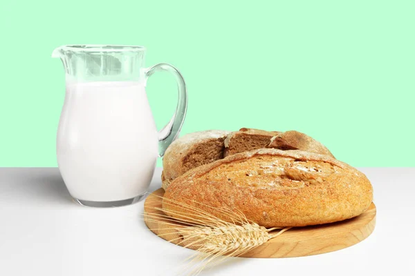 Close Bread Milk Table — Stock Photo, Image