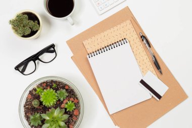 Boş ofis Resepsiyon arka plan kopya alanı metni ile. Üstten Görünüm.