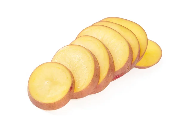 Skivad Potatis Isolerad Vit Bakgrund — Stockfoto