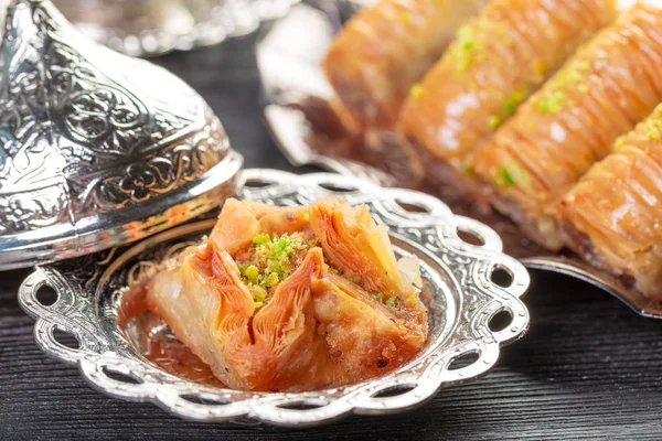 Background with assorted traditional eastern desserts. Different Arabian sweets