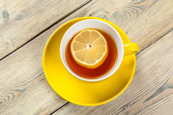 Xícara Chá Com Limão Mesa — Fotografia de Stock