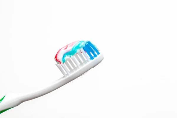 Flache Zusammensetzung Mit Manuellen Zahnbürsten Auf Farbigem Hintergrund Nahaufnahme — Stockfoto