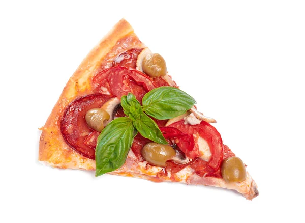 Scheibe Frische Pizza Mit Peperoni Isoliert Auf Weißem Hintergrund — Stockfoto