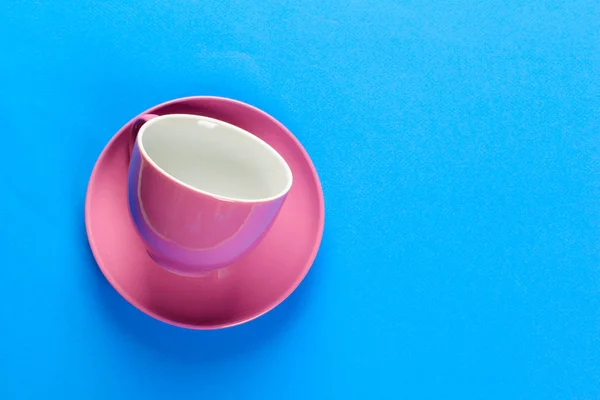 Flat lay view  coffee or tea cup on color background