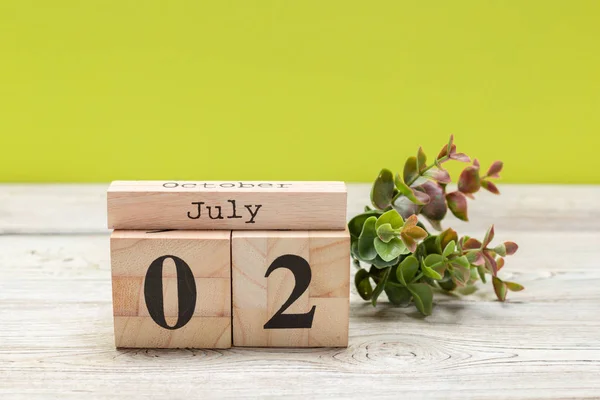 Juli Houten Vierkante Kalender Zakenreis Vakantie Planning Achtergrond — Stockfoto
