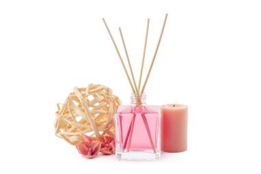 Bir şişe aroma esansı yağ ya da spa ya da kuru çiçekli doğal koku yağı.