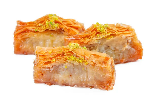 Postre Ramadán Turco Baklava Aislado Blanco —  Fotos de Stock