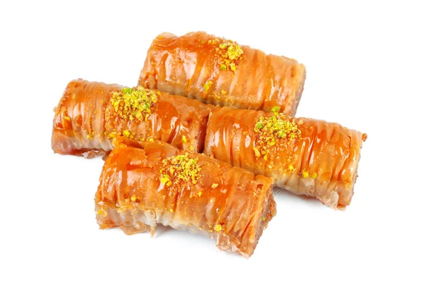 Turkse Ramadan Dessert Baklava Geïsoleerd Wit — Stockfoto