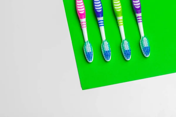 Toothbrush Green Background Dental Care Concept — Stock Photo, Image