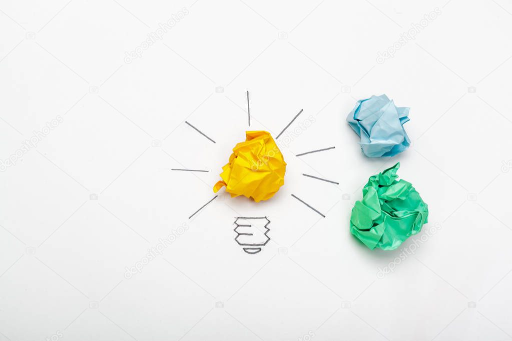 New Idea Concept. Colorful Crumpled Paper Balls