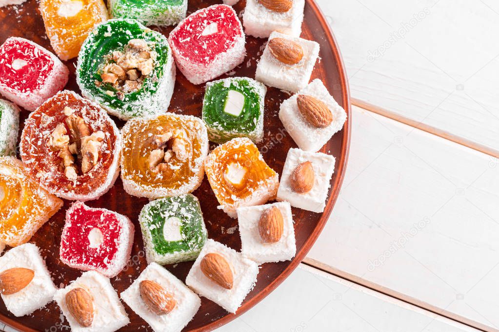 Turkish delight on a wooden table