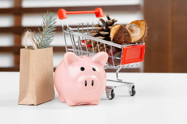 Pequeño Carrito Compras Con Bolsas Papel — Foto de Stock