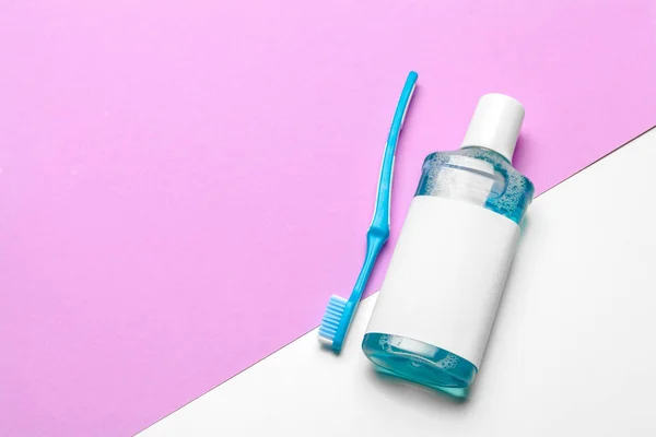 Composição Plana Com Escovas Dentes Manuais Produto Higiene Oral — Fotografia de Stock