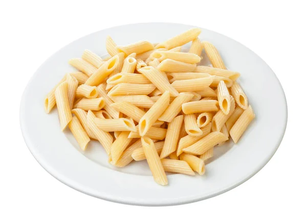 Penne Rigate Μπολ Πορσελάνης Που Απομονώνονται Λευκό Φόντο — Φωτογραφία Αρχείου