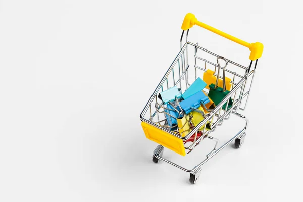 Mini Carrito Compras Mesa Negocios Concepto Comercio Electrónico — Foto de Stock