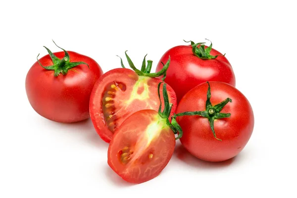 Czerwony Pomidor Warzywa Cięciem Izolowane Białym Tle — Zdjęcie stockowe