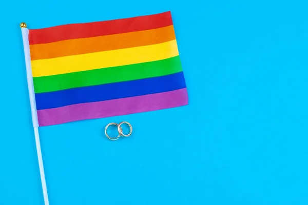 Gay Marriage Concept Rainbow Flag Rings — Stock Photo, Image