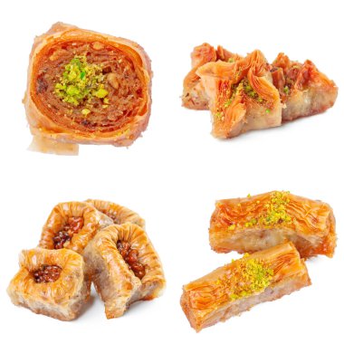 Lezzetli doğu tatlıları kolajı beyaza izole edilmiş. 