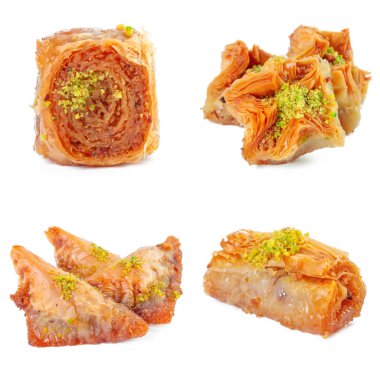  Türk tatlısı kolajı beyaza izole edilmiş 