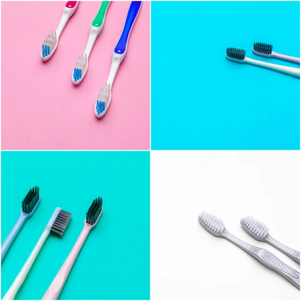 Toothbrushes Dental Care Collection Collage Close — Stock Photo, Image