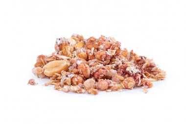 Beyaz arka planda izole edilmiş sağlıklı kahvaltı.