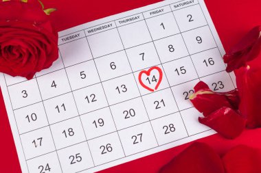 14 Şubat Sevgililer Günü için takvim ve süslemeler.