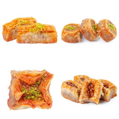 Lezzetli doğu tatlıları kolajı beyaza izole edilmiş. 