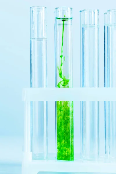 Green Liquids Test Tubes Chemical Laboratory Close — Stock Photo, Image