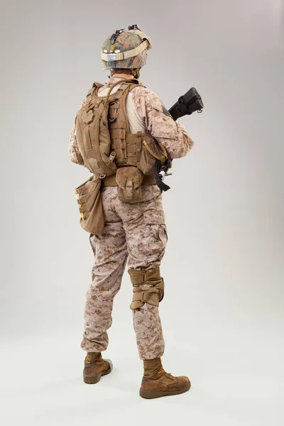 Stock image Rear view of military soldier US army marines operator studio shot portrait