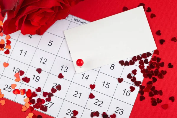 Februar Über Kalender Und Dekorationen Zum Valentinstag — Stockfoto