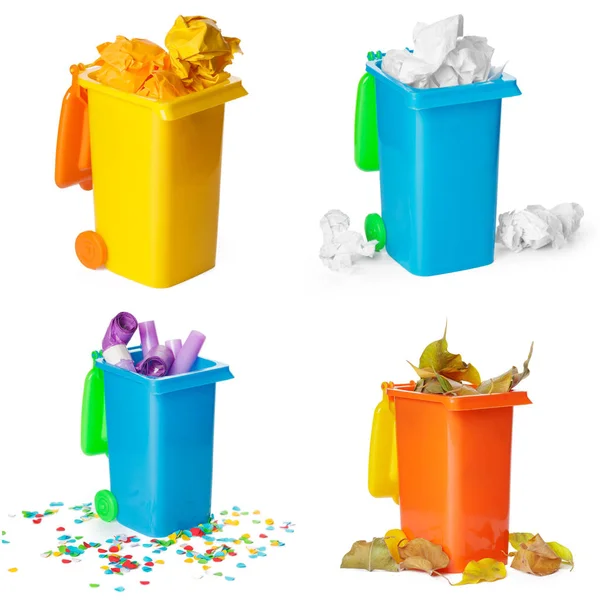 Poubelles Multicolores Corbeille Recyclage Poubelle Isolée Sur Fond Blanc — Photo