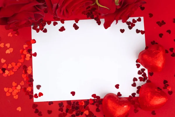Rose Rouge Carte Cadeau Vierge Pour Texte — Photo