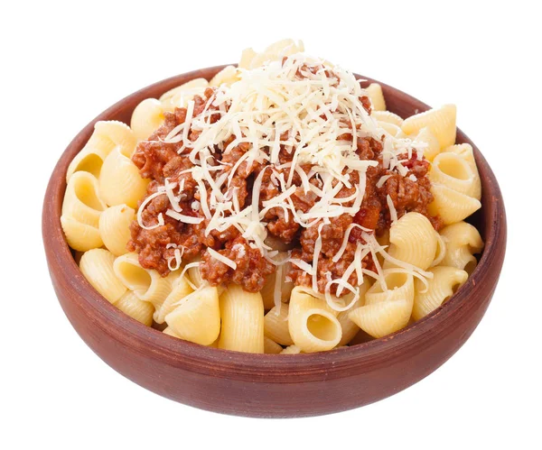 Verse Heerlijke Spagetti Bolognese Witte Achtergrond — Stockfoto