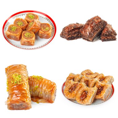 Lezzetli doğu tatlıları kolajı beyaza izole edilmiş. 
