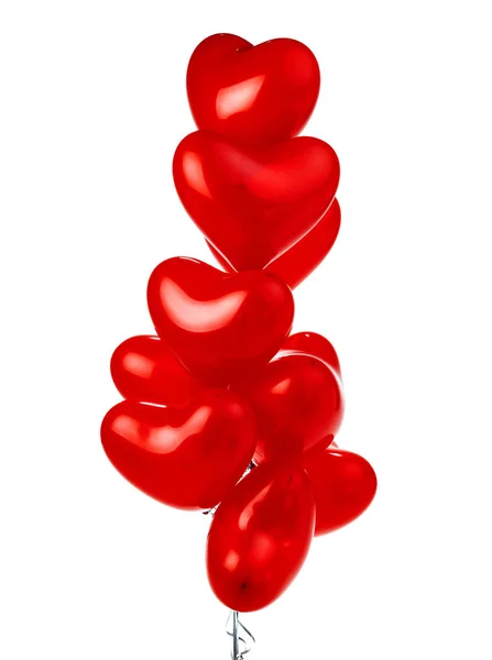 Αερόστατα Ένα Μάτσο Μπαλόνια Σχήμα Κόκκινης Καρδιάς — Φωτογραφία Αρχείου