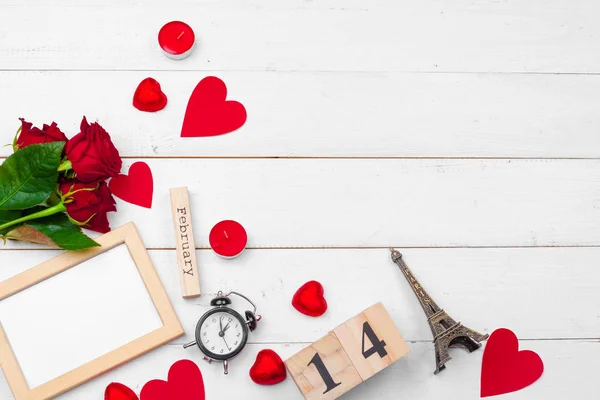 Creative Valentine Day Romantic Composition Flat Lay Top View Love — Stock Photo, Image