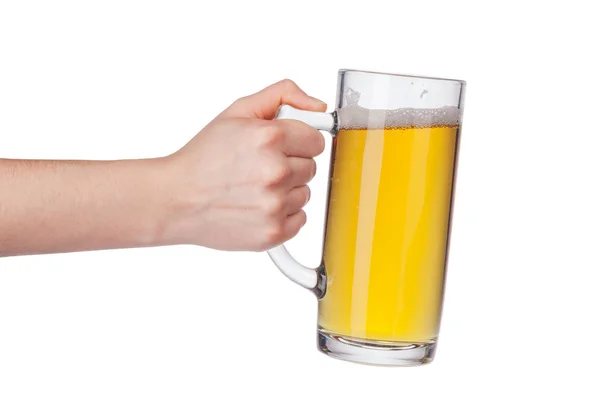 Mano Con Vaso Cerveza Completo Aislado Sobre Fondo Blanco — Foto de Stock