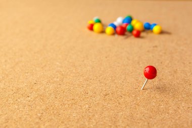 Mantar ilan panosunda renkli raptiye grubu