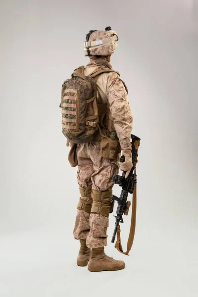 Rear View Military Soldier Army Marines Operator Studio Shot Portrait — Stock Photo, Image