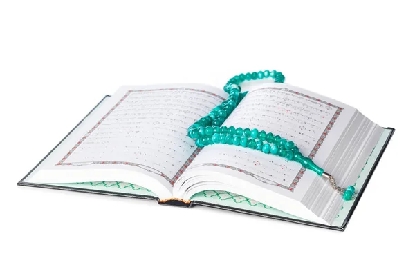 Libro Islámico Sagrado Corán Cuentas Fondo — Foto de Stock