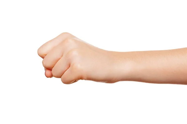 Mão Mulher Com Gesto Punho Isolado Branco — Fotografia de Stock