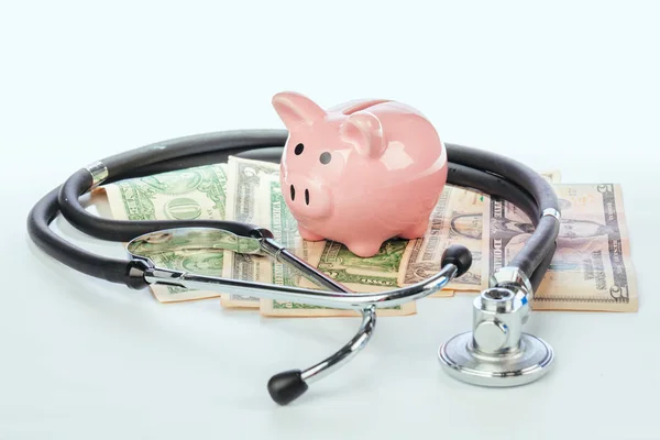 Piggy Bank Stethoscope Isolated White Background — Stock Photo, Image