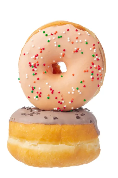 Deliciosos Donuts Coloridos Isolados Fundo Branco — Fotografia de Stock