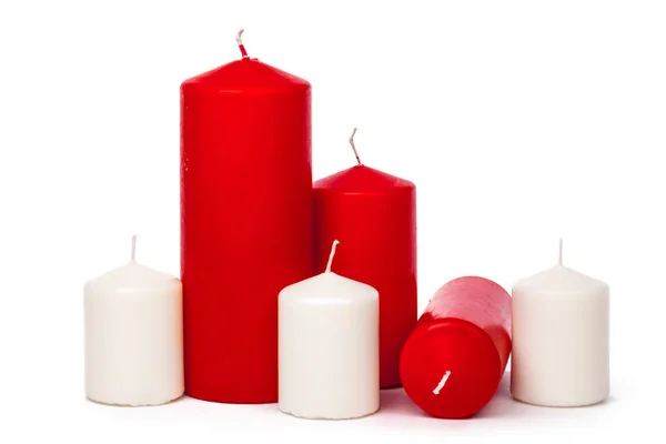 Velas Navidad Color Rojo Blanco Aisladas Sobre Fondo Blanco —  Fotos de Stock